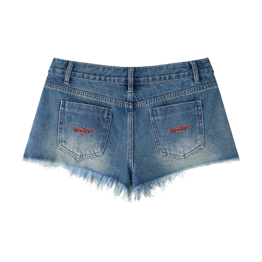 Women's Vintage Wash Raw Hem Denim Shorts by UNITY Love Studio — photo 2