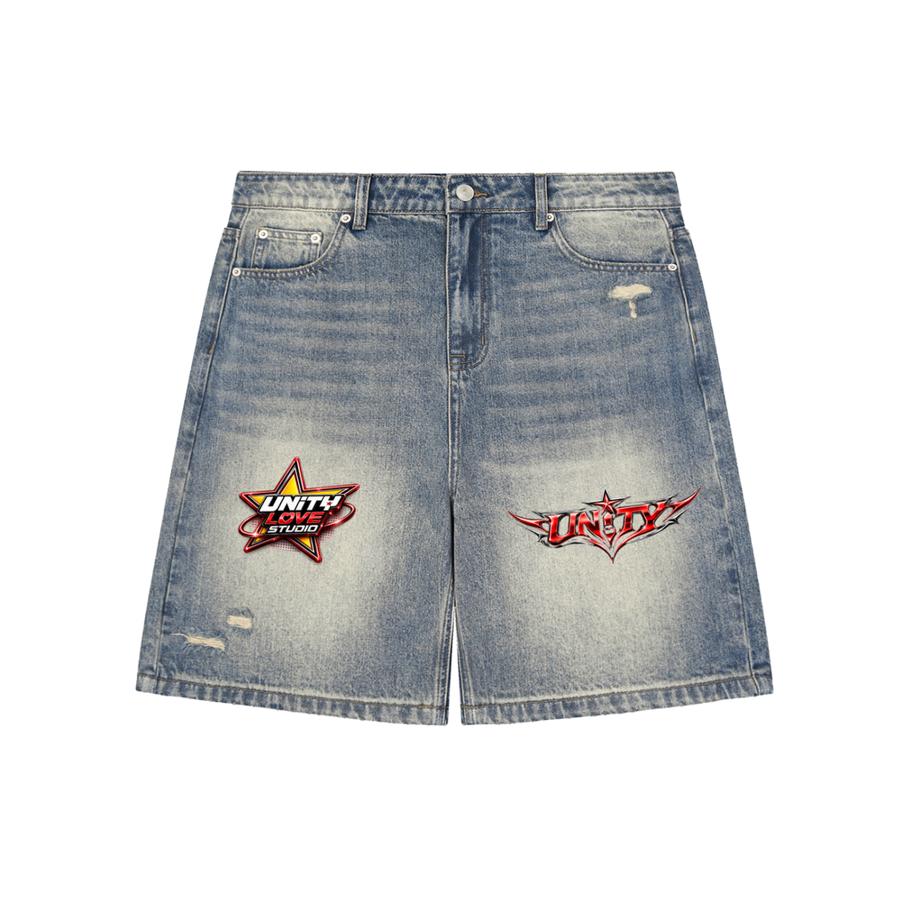 UNITY Faded Distressed Baggy Denim Shorts