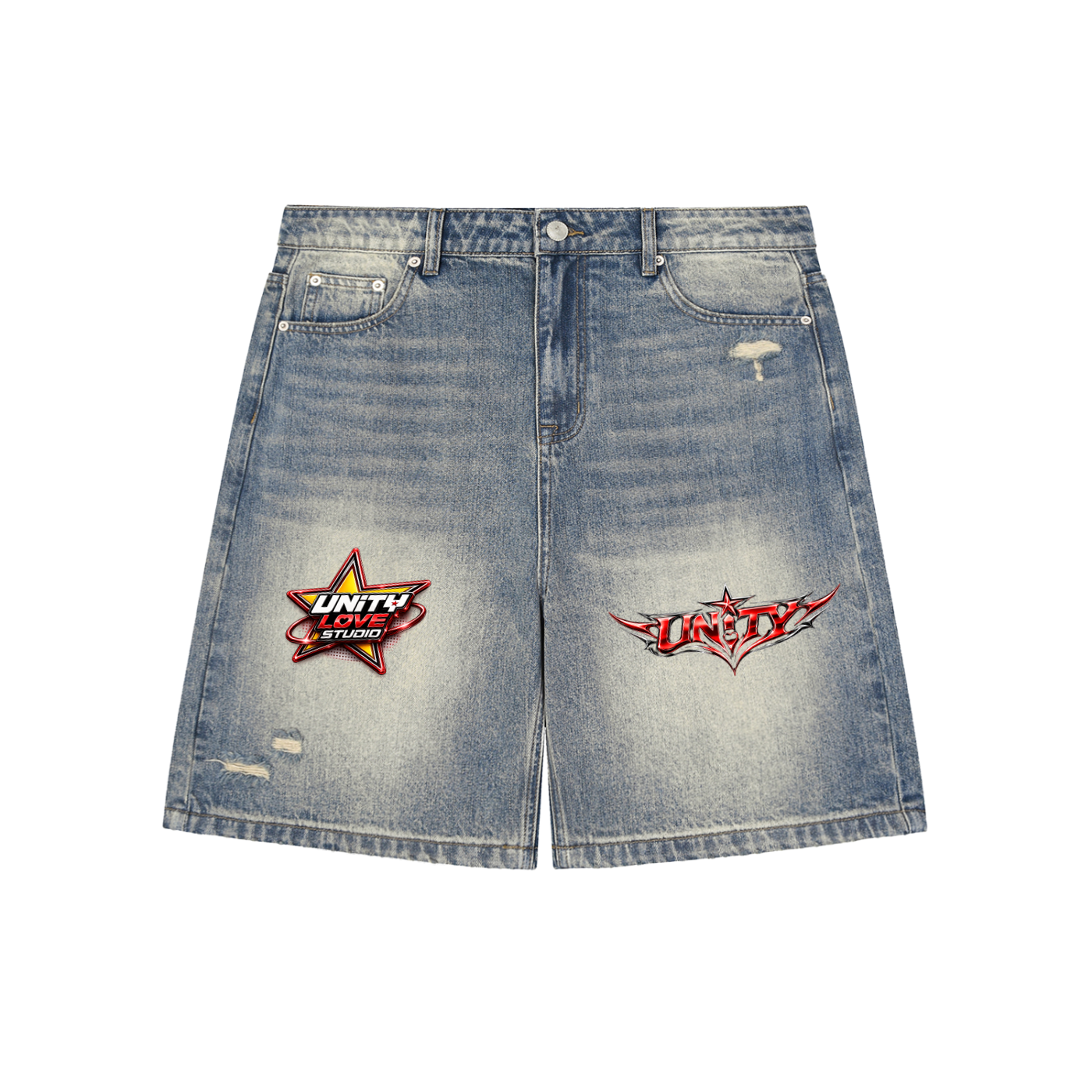 UNITY Faded Distressed Baggy Denim Shorts