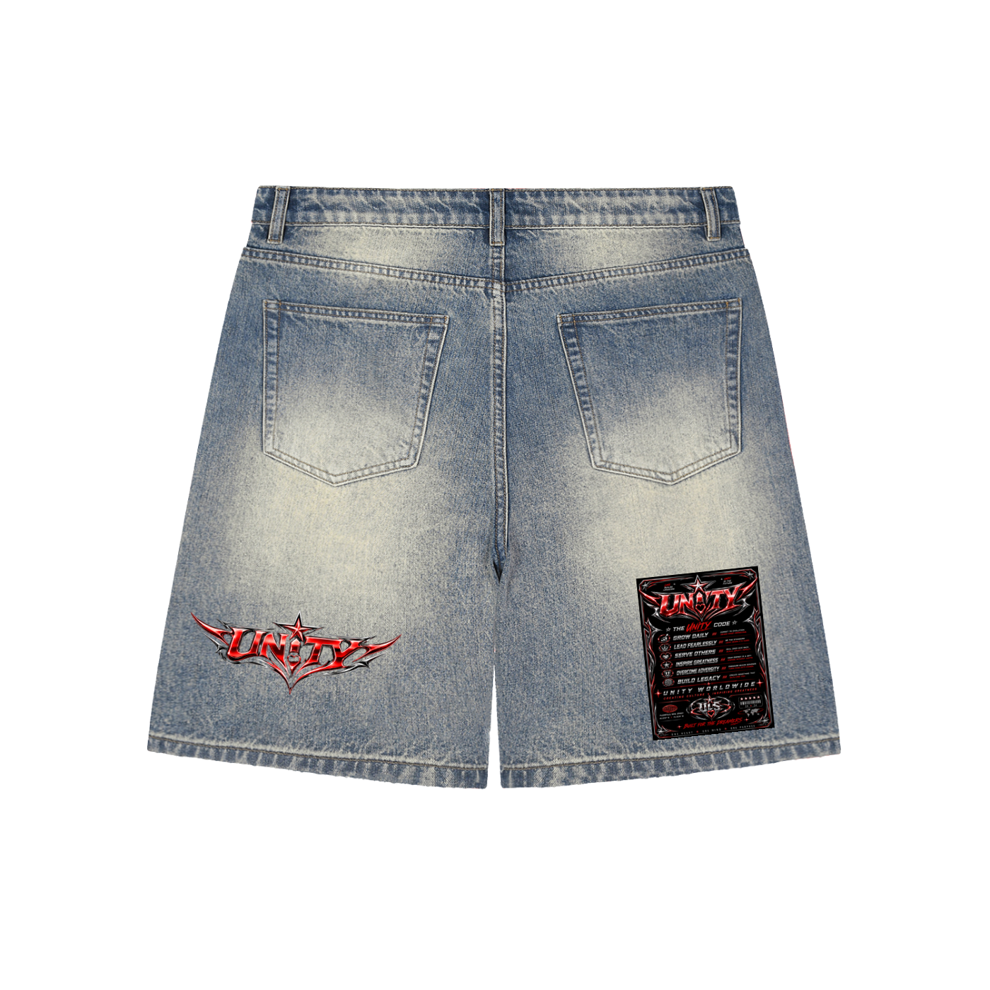 UNITY Faded Distressed Baggy Denim Shorts